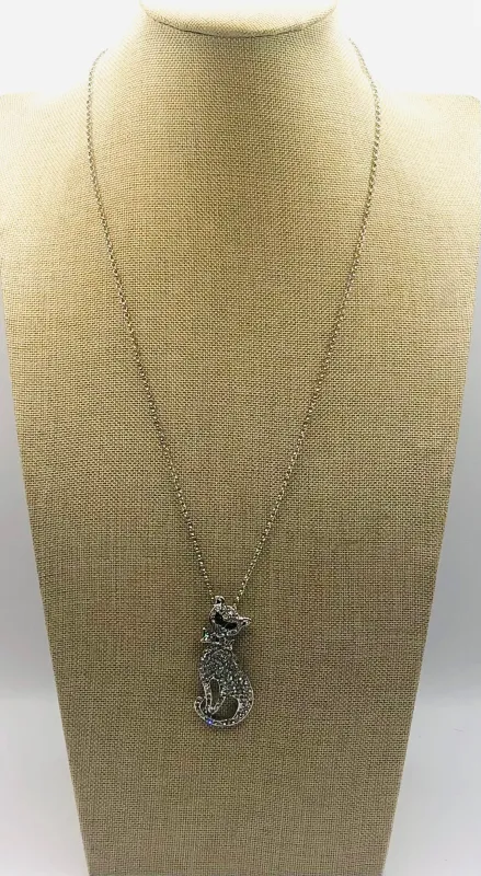 Silver Cat Necklace Clear Stones ( 1068 S ) sold by Oh My Jewelry