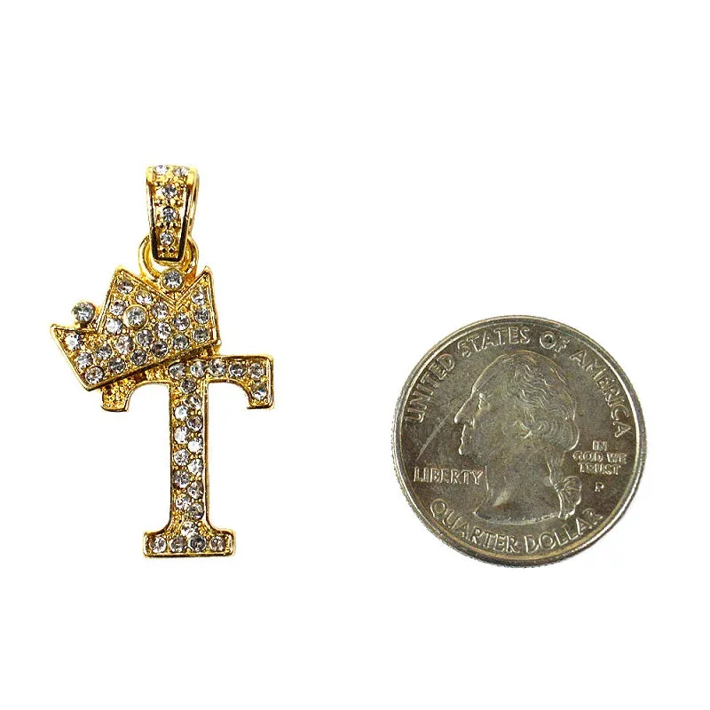 Gold Plated Rope Chain with Clear Rhinestone Initial " T " Charm sold by Oh My Jewelry
