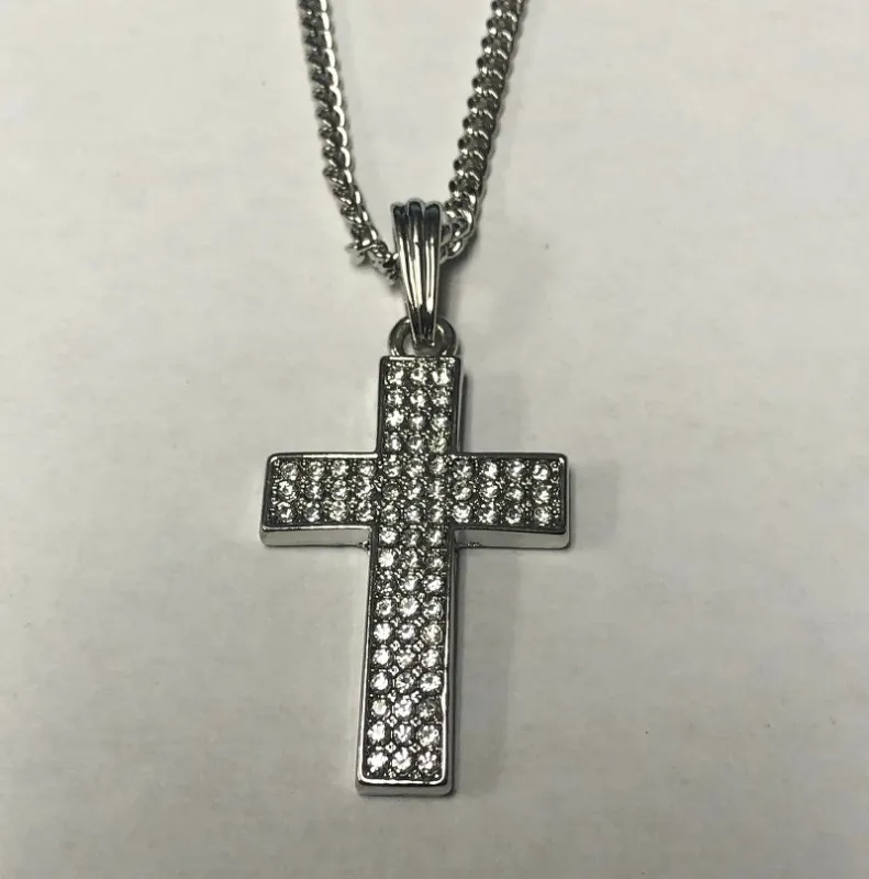 SILVER NECKLACE CROSS PENDANT CLEAR STONES ( 136 S ) sold by Oh My Jewelry