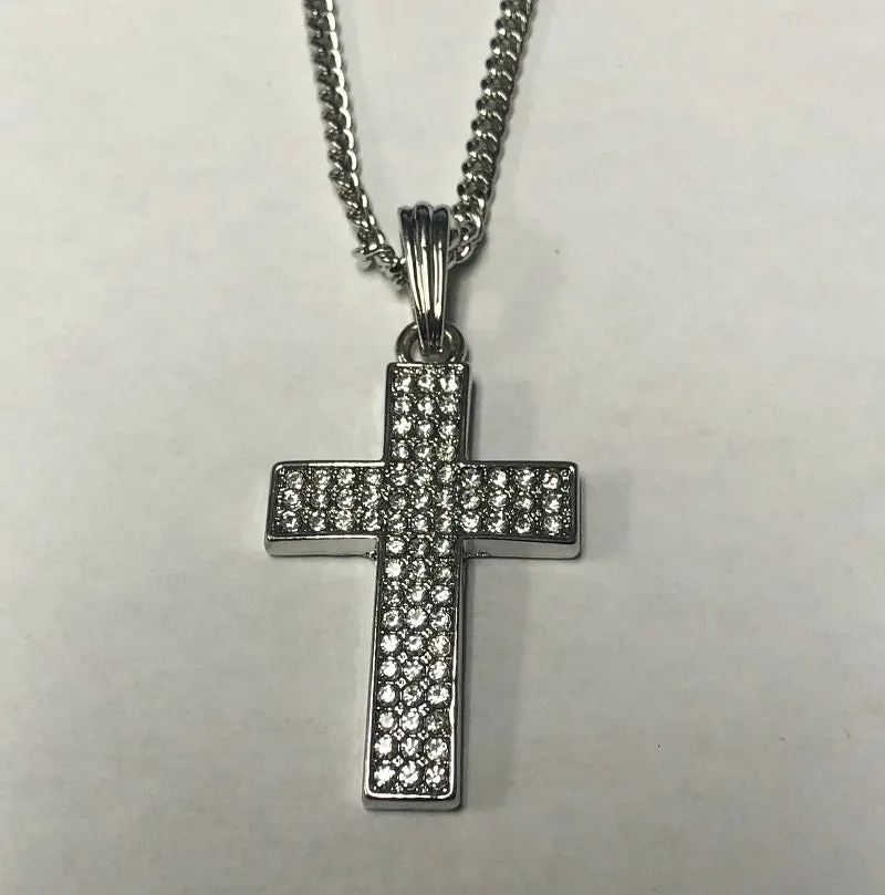 SILVER NECKLACE CROSS PENDANT CLEAR STONES ( 136 S ) sold by Oh My Jewelry