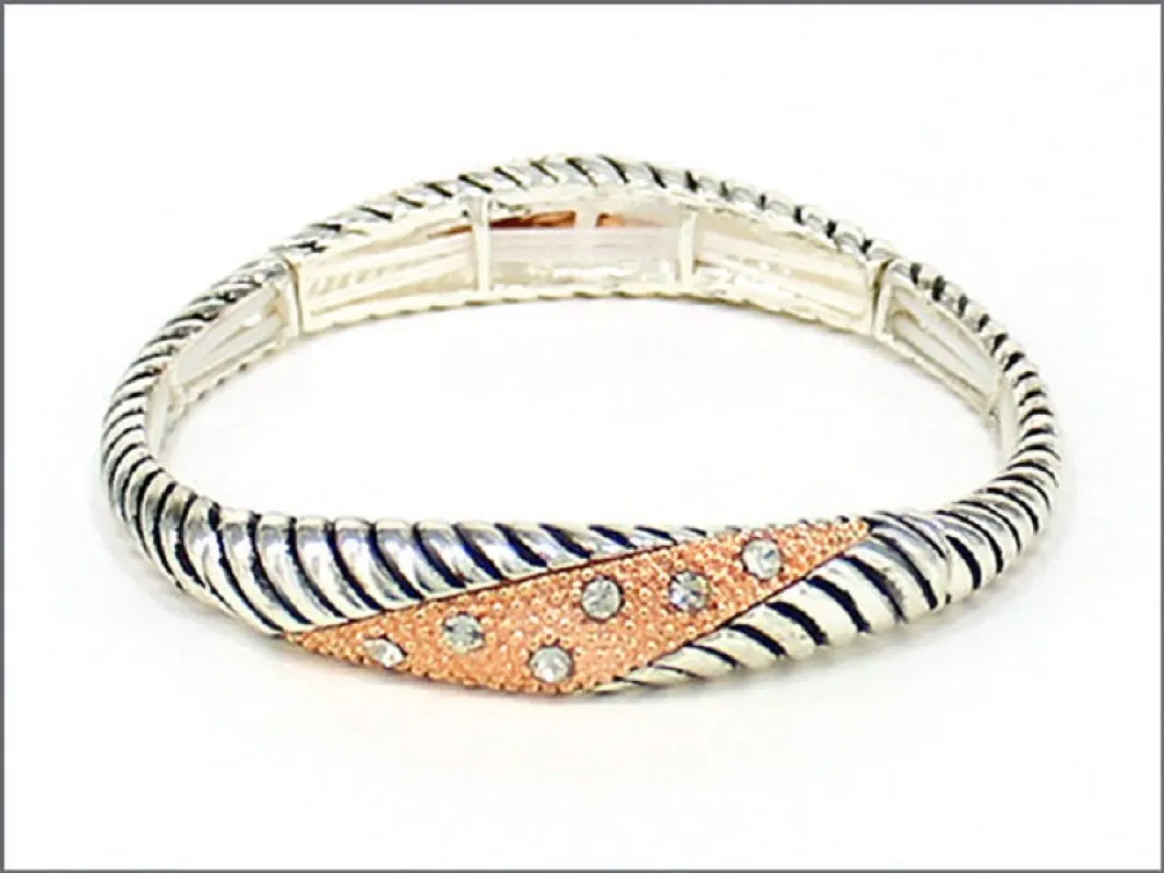 Silver Rose Gold Stretch Bracelet ( 04259 ASRSG ) sold by Oh My Jewelry