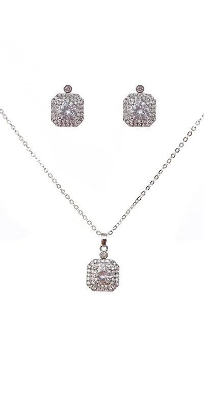 Silver Necklace Set Clear CZ Cubic Zirconia Stones ( 22208 CLRD ) sold by Oh My Jewelry