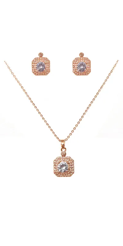 Gold Necklace Set Clear CZ Cubic Zirconia Stones ( 22208 CLGD ) sold by Oh My Jewelry