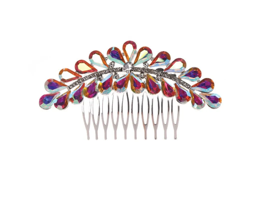 Silver Hair Comb AB Clear Stones ( 41140 CLABSV ) sold by Oh My Jewelry