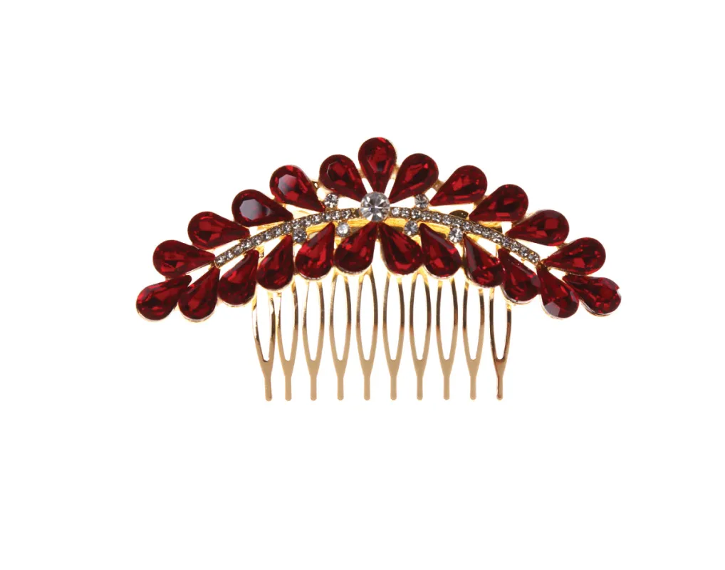 Gold Hair Comb Red Clear Stones ( 41140 CLSIGD ) sold by Oh My Jewelry