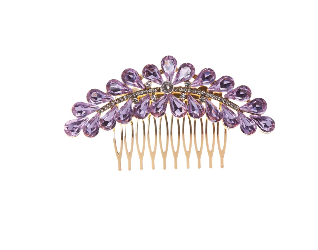 Gold Hair Comb Purple Clear Stones ( 41140 CLAMGD ) sold by Oh My Jewelry