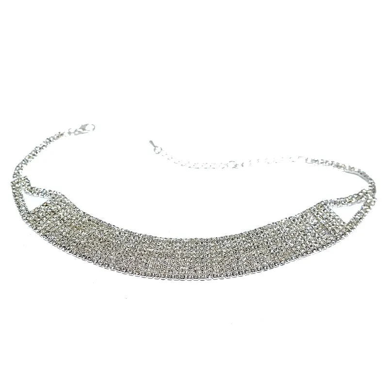 SILVER CHOKER NECKLACE CLEAR STONES ( 20087 10CLSV ) sold by Oh My Jewelry