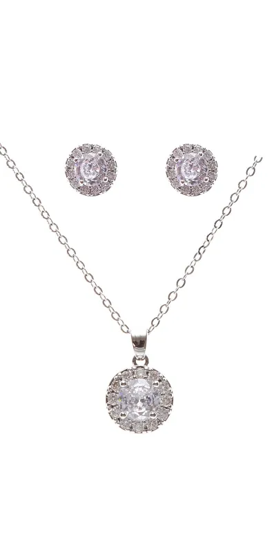 Silver Necklace Set Clear CZ Cubic Zirconia Stones ( 22289 CLRD ) sold by Oh My Jewelry