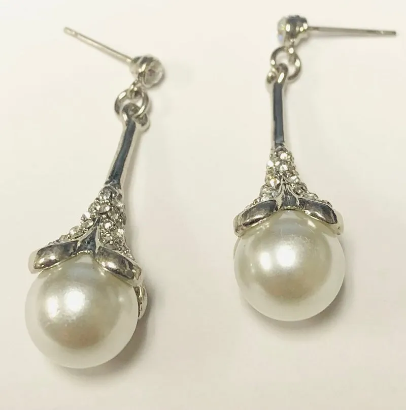 Silver White Pearl Earrings ( 1110 1 ) sold by Oh My Jewelry
