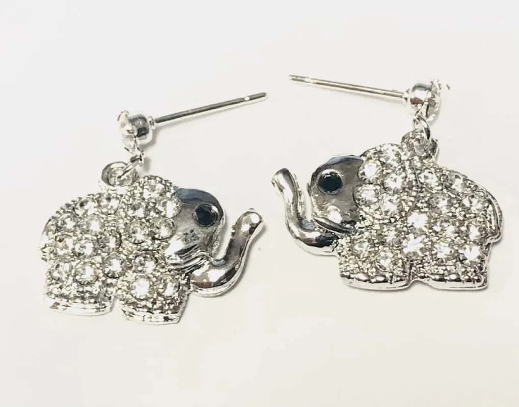 Silver Elephant Earrings Clear Stones ( 3924 S ) made by Oh My Jewelry