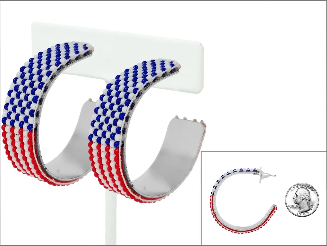 Silver American Flag Hoop Earrings ( 4290 SMT ) sold by Oh My Jewelry