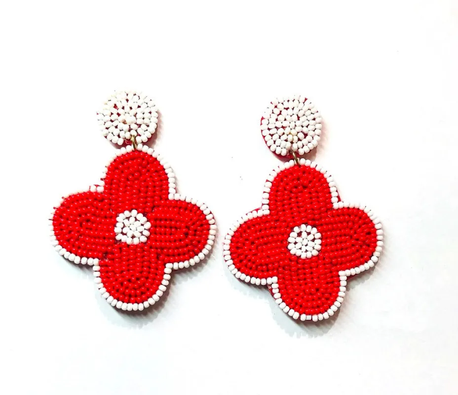 Red White Bead Earrings ( 612 NRD ) sold by Oh My Jewelry