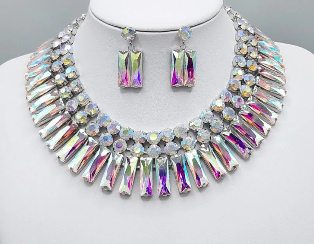 SILVER NECKLACE SET AB STONES ( 3180 RHAB ) sold by Oh My Jewelry