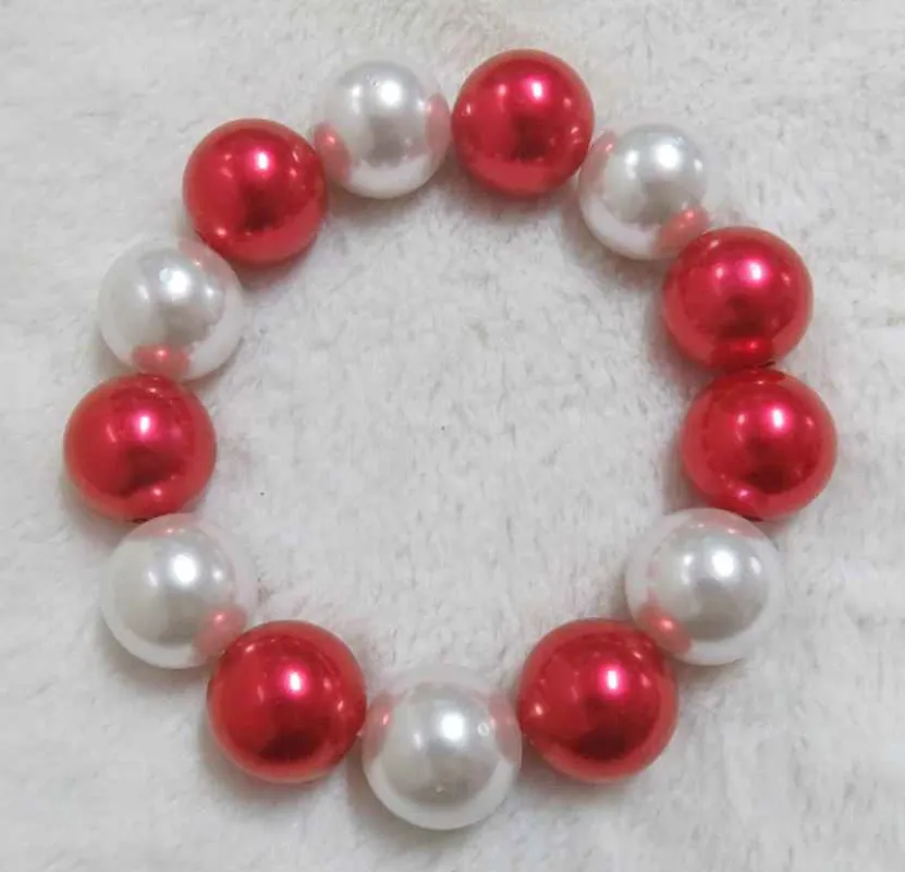 RED WHITE PEARL STRETCH BRACELET(BR602RDWH) sold by Oh My Jewelry