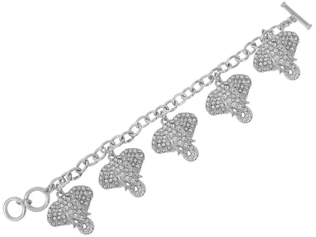 SILVER ELEPHANT CHARM BRACELET CLEAR STONES ( 00943 SCR ) sold by Oh My Jewelry