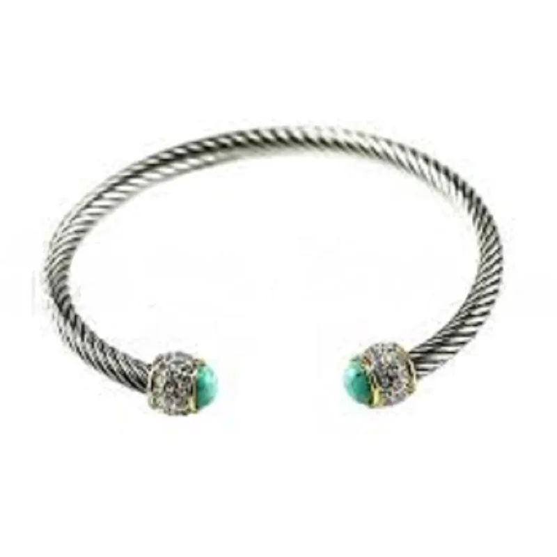Two Tone Pave Cable Cuff with Turquoise Stones (B 635 TQ) sold by Oh My Jewelry