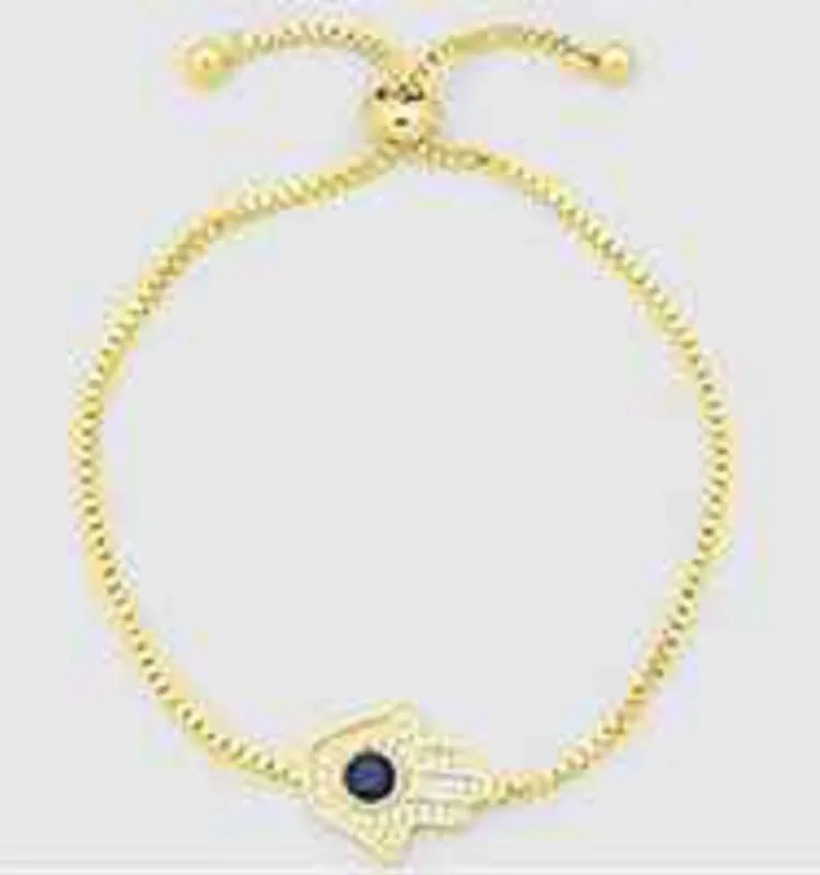 GOLD ADJUSTABLE HAMSA BRACELET CLEAR BLUE CZ CUBIC ZIRCONIA STONES ( 350 ) sold by Oh My Jewelry