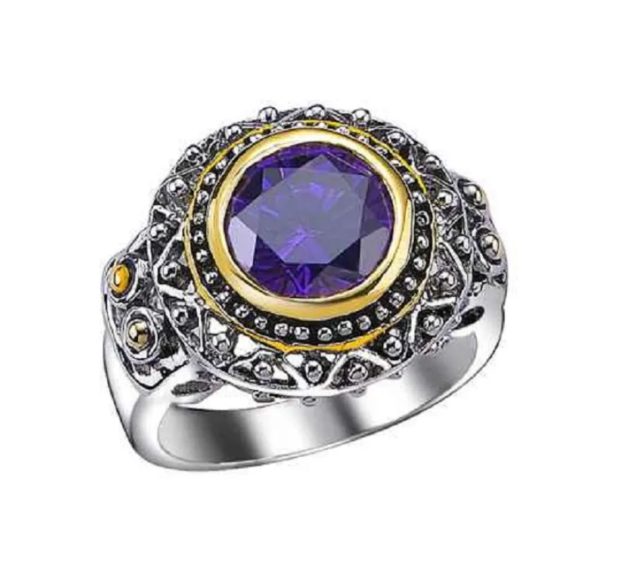 SILVER GOLD RING PURPLE STONE SIZE 7  ( 647 SIZE 7 ) sold by Oh My Jewelry