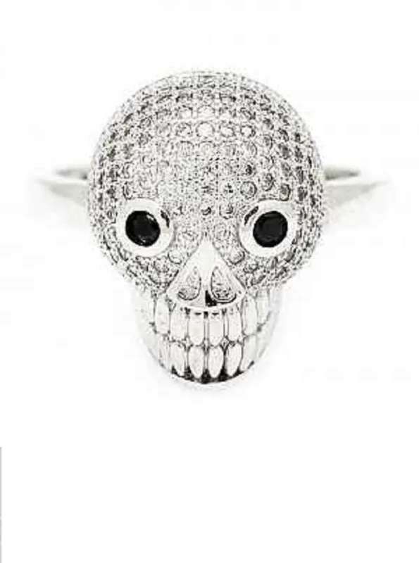 SILVER SKULL RING CZ CUBIC ZIRCONIA STONES SIZE 8 ( 230 R SIZE 8 ) sold by Oh My Jewelry