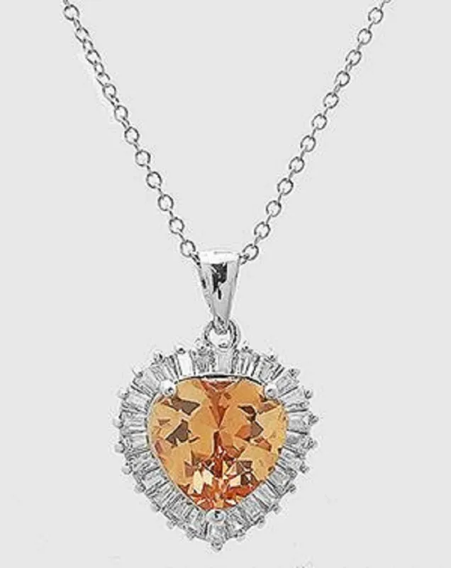 SILVER NECKLACE HEART PENDANT CLEAR TOPAZ STONES ( 234 TP ) sold by Oh My Jewelry