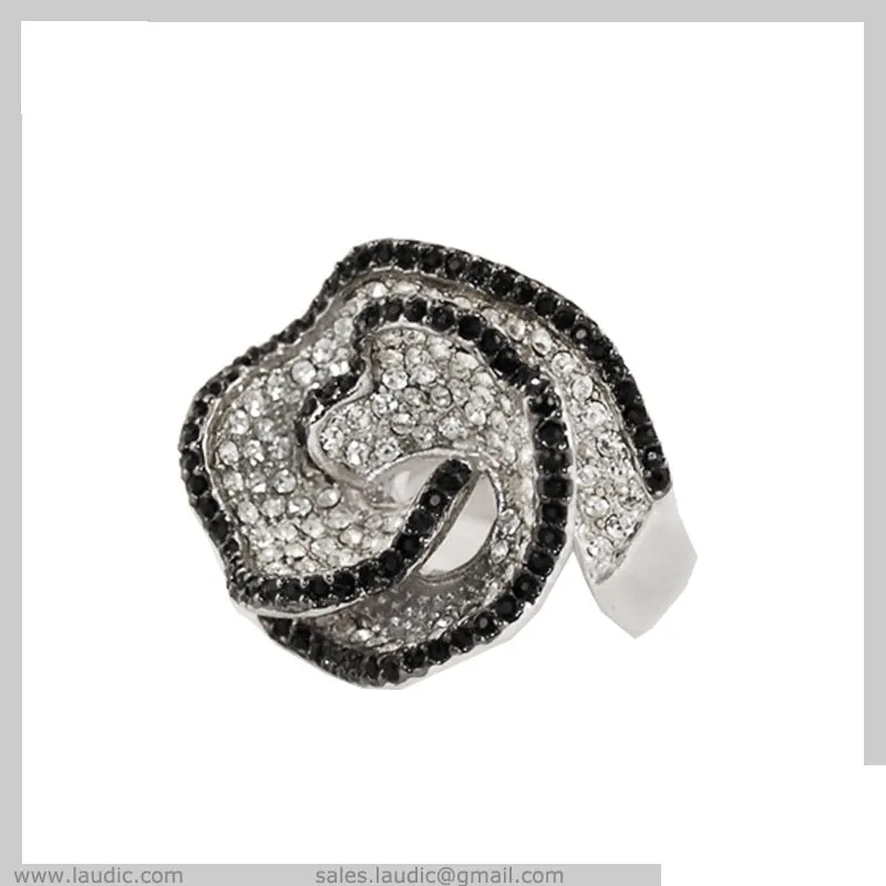 SILVER FLOWER RING CLEAR BLACK STONES SIZE 8 ( 1215 ) sold by Oh My Jewelry
