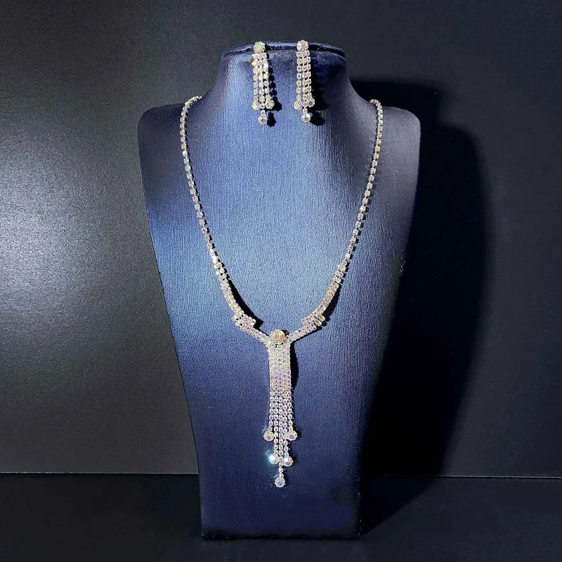 SILVER NECKLACE SET AB STONES ( 0028 SAB ) sold by Oh My Jewelry