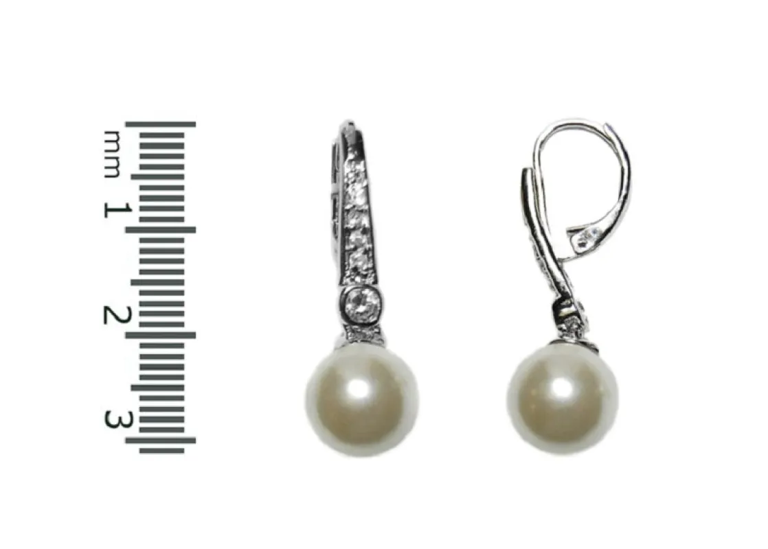1.5" SILVER CUBIC ZIRCONIA CZ DANGLING PEARL EARRLINGS ( 1432 S ) sold by Oh My Jewelry