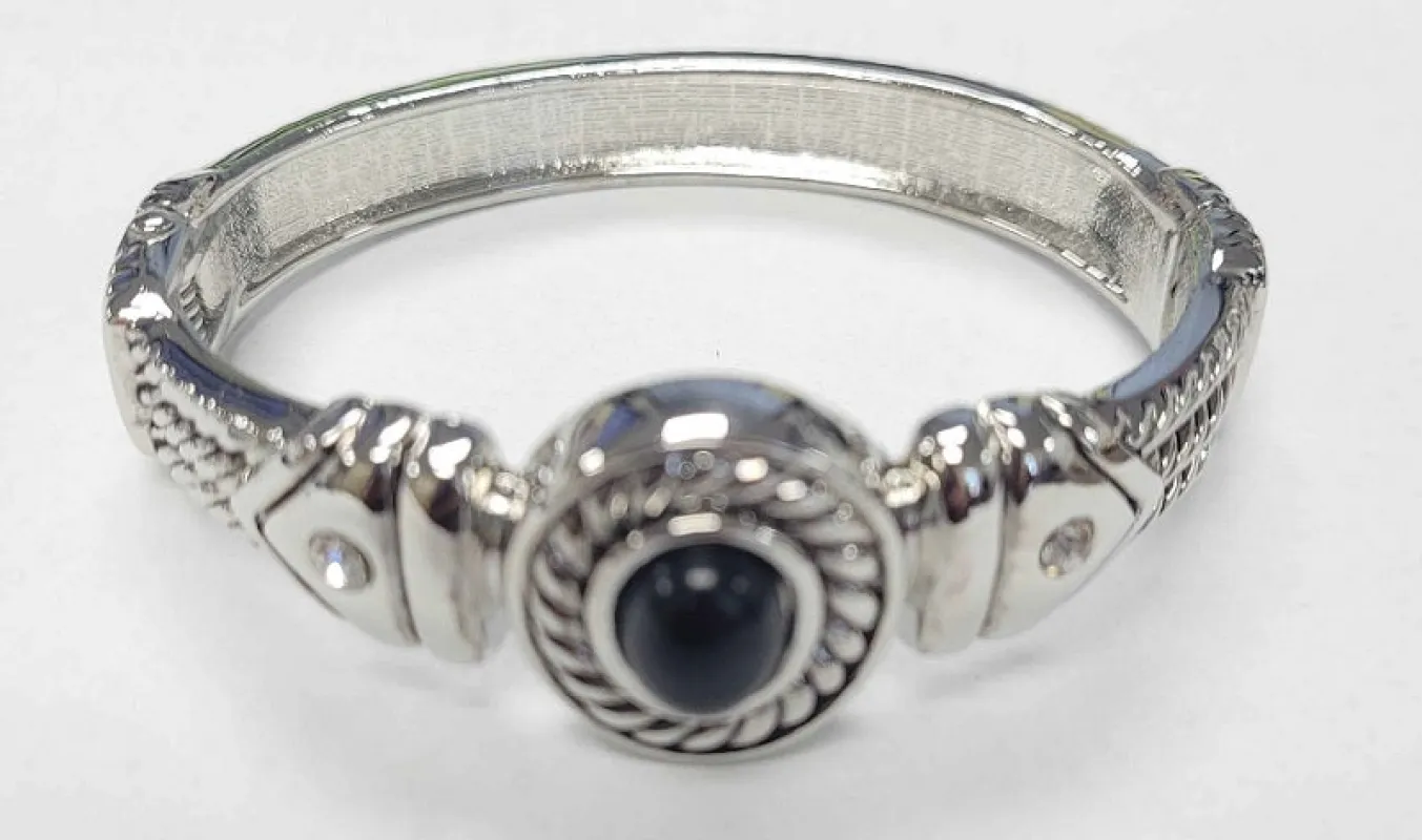 SILVER BANGLE BLACK STONES ( 0007 RBK ) sold by Oh My Jewelry