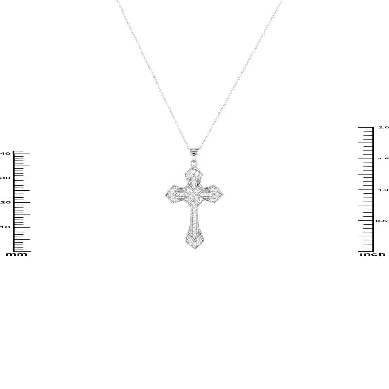 SILVER CROSS NECKLACE CLEAR CZ CUBIC ZIRCONIA STONES ( 3088 S ) sold by Oh My Jewelry