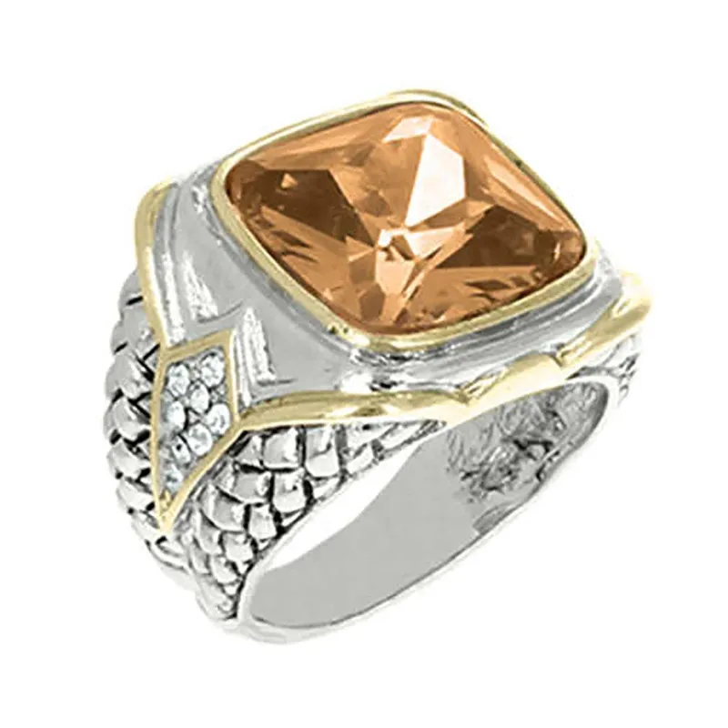 SILVER GOLD RING CHAMPAGNE STONE SIZE 7 ( 3197 CH ) made by Oh My Jewelry
