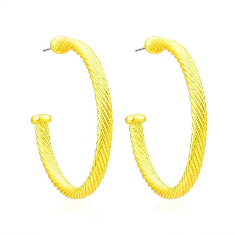 MATTE YELLOW CABLE HOOP EARRINGS ( 1025 MYE ) sold by Oh My Jewelry