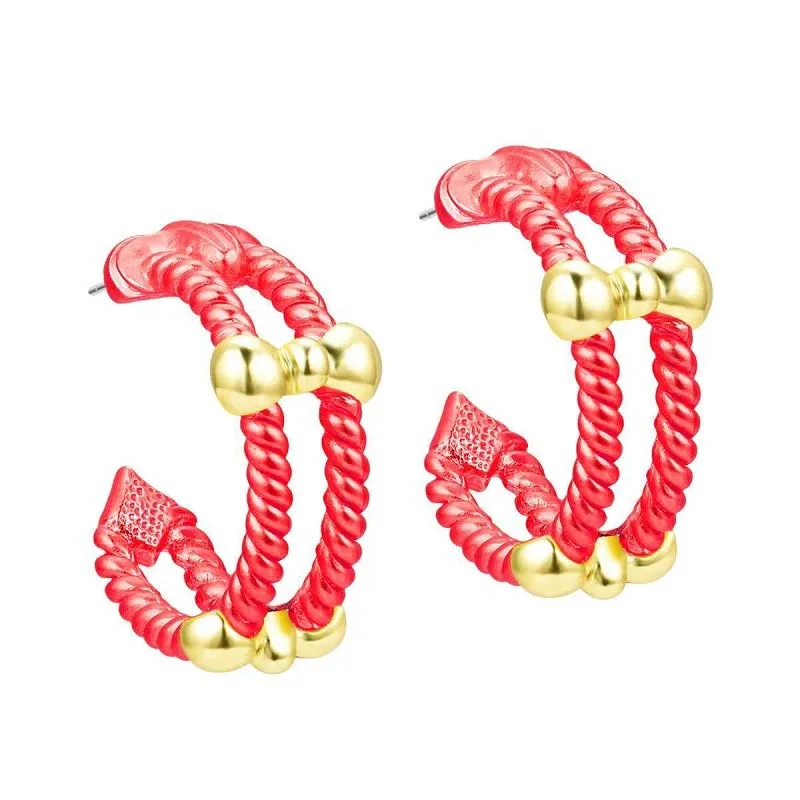 GOLD RED HOOP EARRINGS ( 1027 GRD ) sold by Oh My Jewelry
