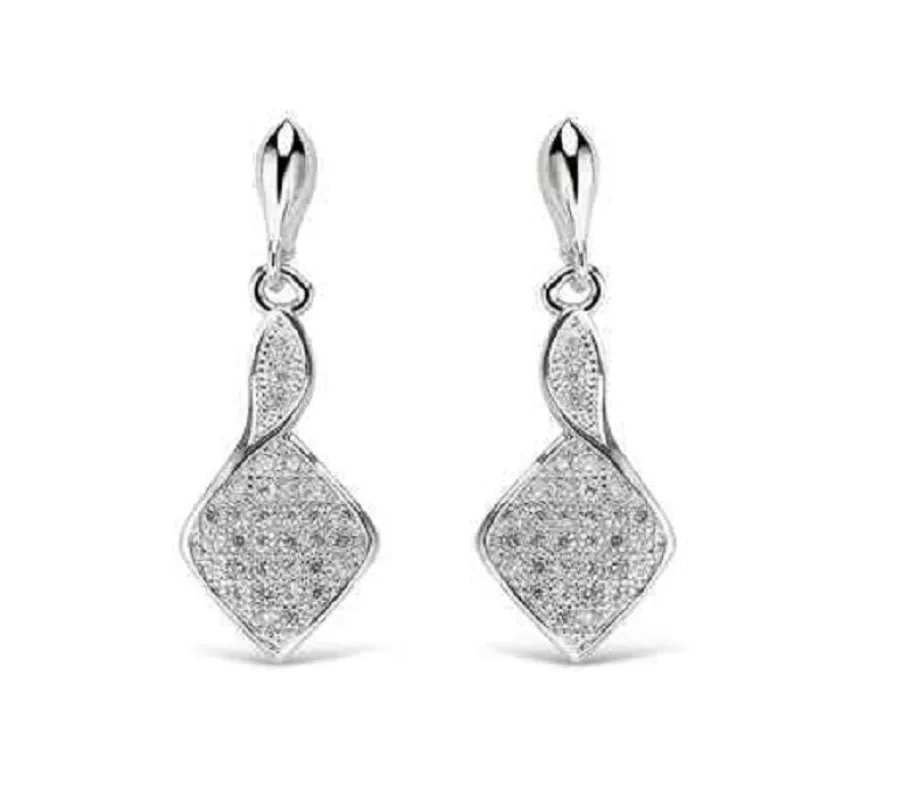 SILVER EARRINGS CLEAR CZ CUBIC ZIRCONIA STONES ( 094 E ) sold by Oh My Jewelry