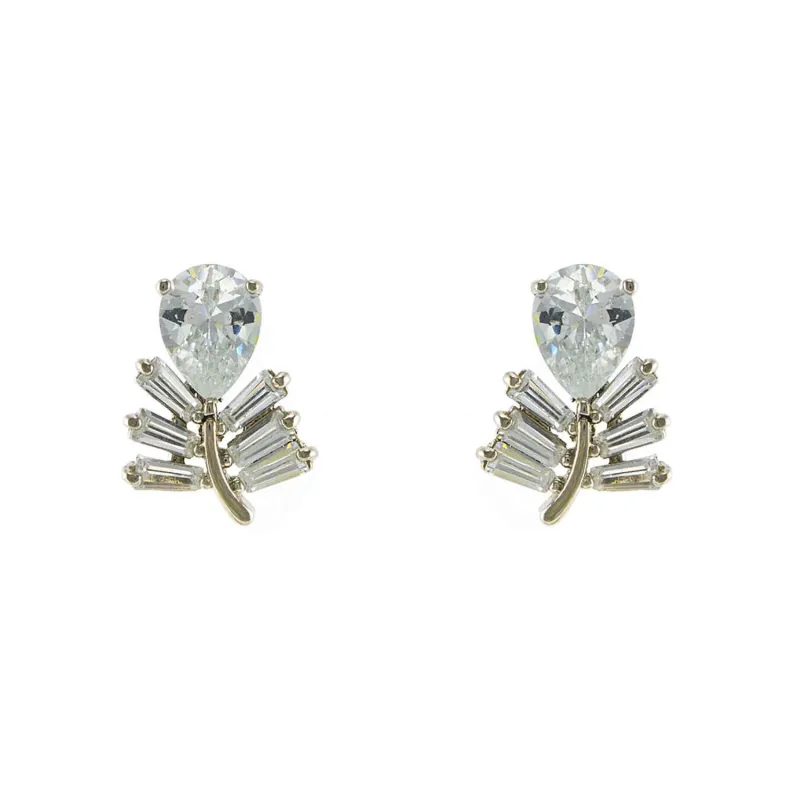 SILVER EARRINGS CLEAR CZ CUBIC ZIRCONIA STONES ( 1298 S ) sold by Oh My Jewelry