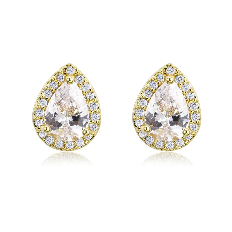 GOLD STUD EARRINGS CZ CUBIC ZIRCONIA STONES ( 4607 GDCL ) sold by Oh My Jewelry