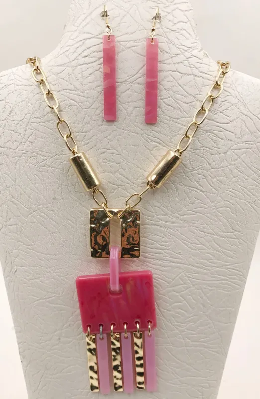 GOLD NECKLACE SET Pink ( 4819 GPK ) sold by Oh My Jewelry