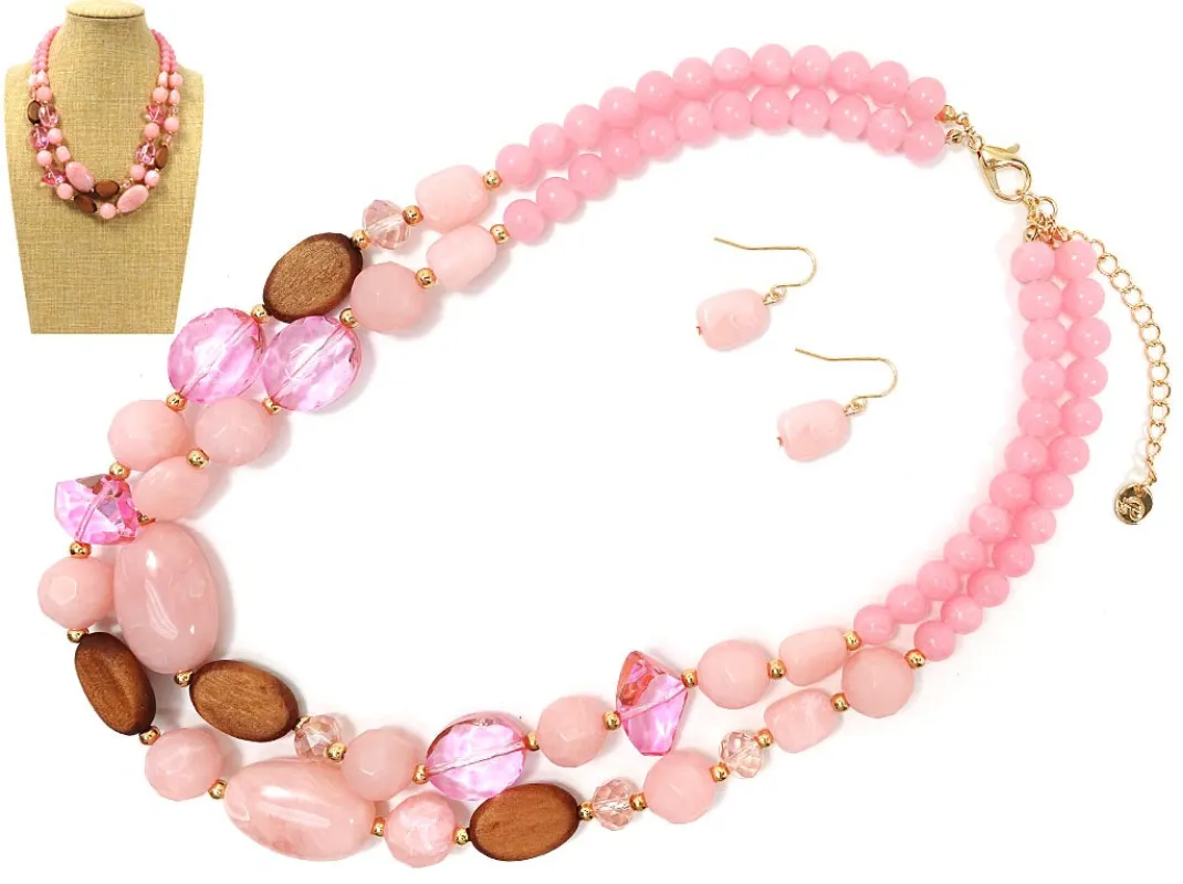 Gold Light Pink Necklace Set ( 1062 GDLPK ) sold by Oh My Jewelry
