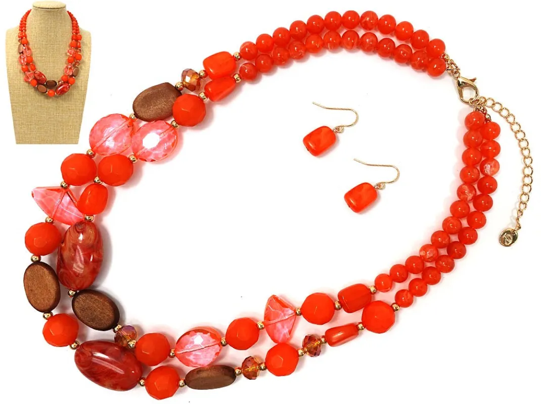 Gold Coral Necklace Set ( 1062 GDCO ) sold by Oh My Jewelry