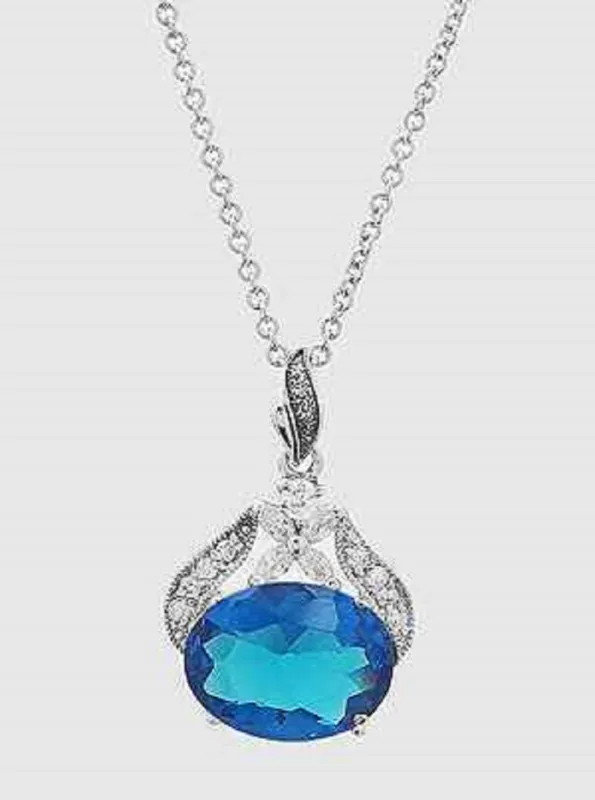 SILVER NECKLACE BLUE CLEAR CZ CUBIC ZIRCONIA STONES ( 032 N BL ) sold by Oh My Jewelry
