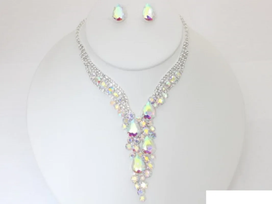 Silver Necklace Set Clear AB Stones ( 14029 AB ) sold by Oh My Jewelry