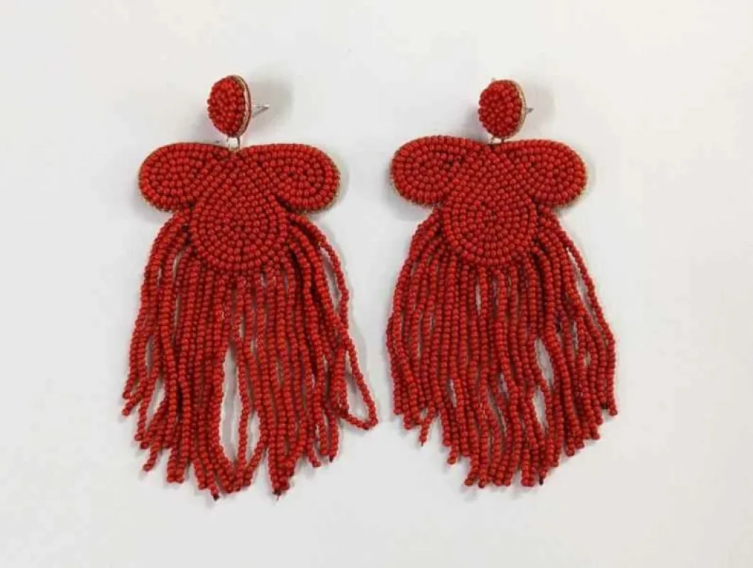 Gold Red Bead Earrings ( 1130 RED ) sold by Oh My Jewelry