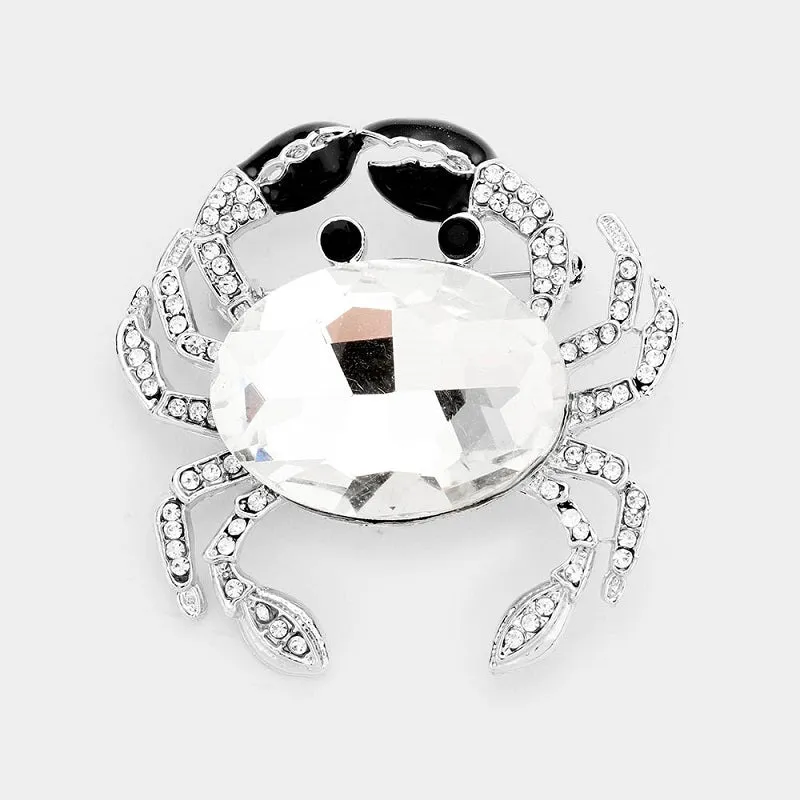 Silver Crab Brooch Clear Stones ( 1336 SCL ) made by Oh My Jewelry