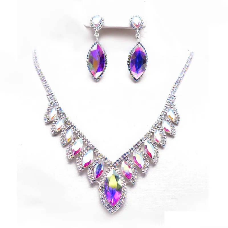 Silver Necklace Set AB Stones ( 12234 SAB ) sold by Oh My Jewelry