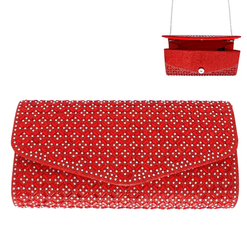 Red Evening Clutch Bag Clear Stones ( 12194 RD ) sold by Oh My Jewelry