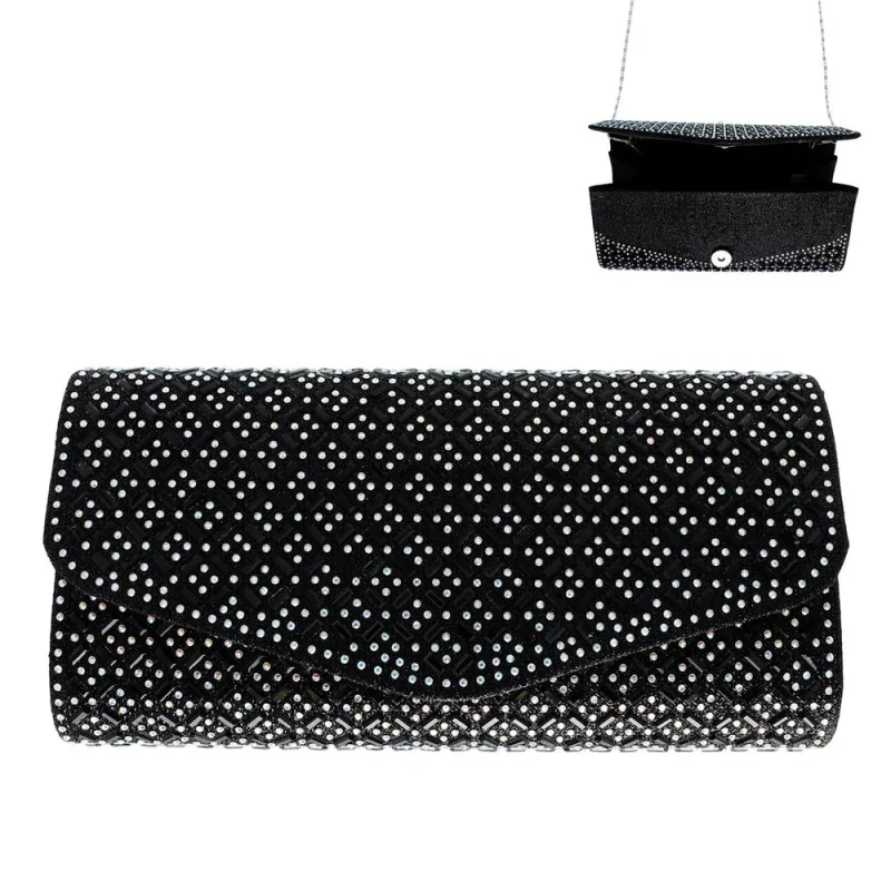 Black Evening Clutch Bag Clear Stones ( 12194 BK ) sold by Oh My Jewelry