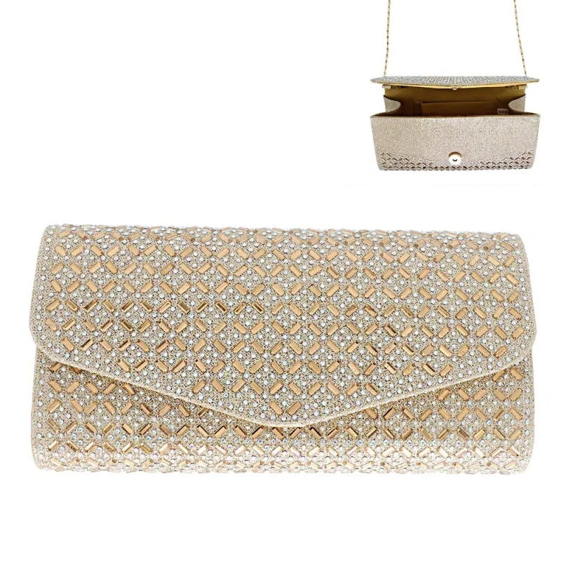 Gold Evening Clutch Bag Clear Stones ( 12194 G ) sold by Oh My Jewelry