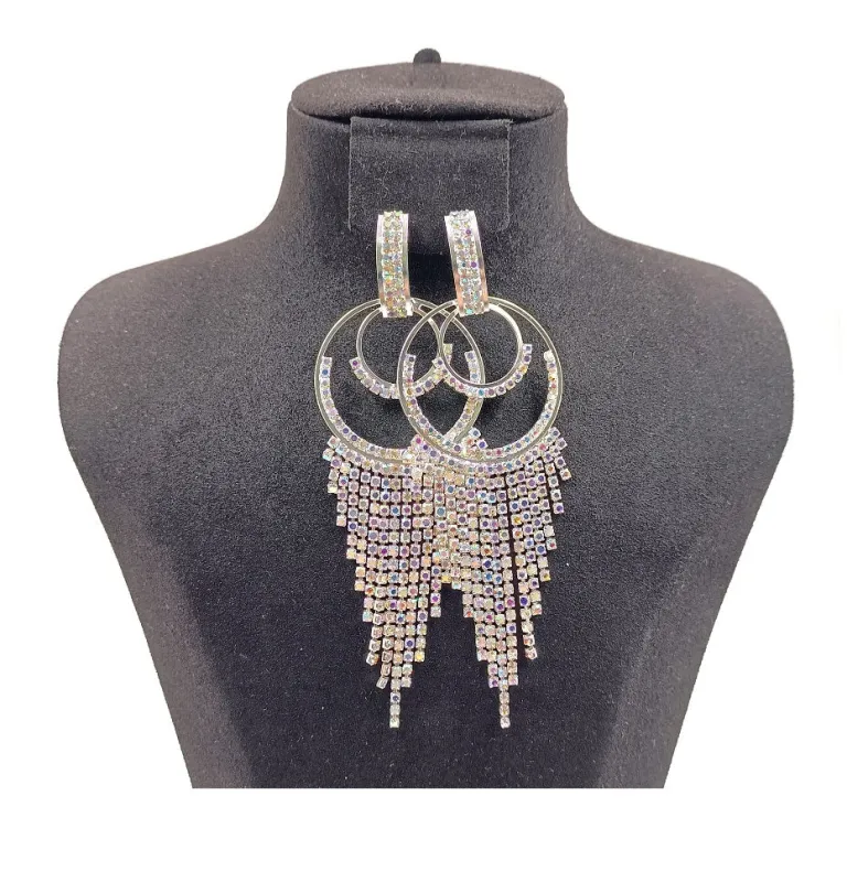 Dangling Silver Earrings AB Stones ( 0454 1X ) sold by Oh My Jewelry