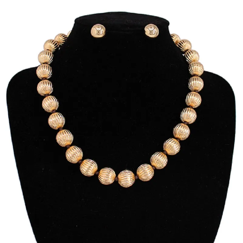 Gold Ball Necklace Set ( 3133 GD ) sold by Oh My Jewelry