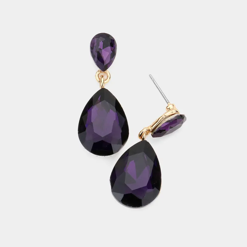 1.25" GOLD Dark Purple TEARDROP STONE EARRINGS ( 2337 DPL ) sold by Oh My Jewelry