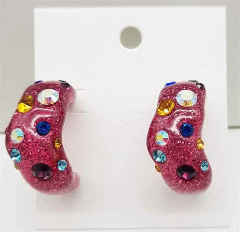 Fuchsia Acrylic Earrings Multi Color Stones ( 40226 GDFUCH ) made by Cyrus